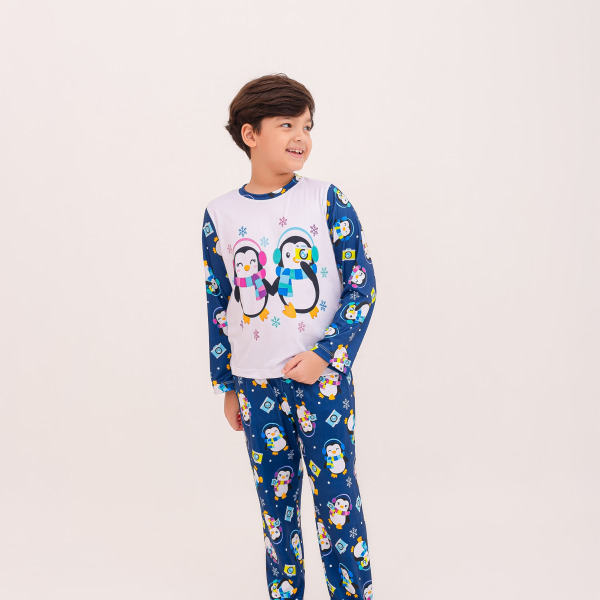 Pijama Infantil Menino Longo Pinguim Fotolover – Azul Marinho