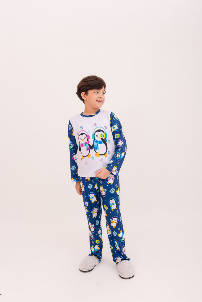 Pijama Infantil Menino Longo Pinguim Fotolover – Azul Marinho