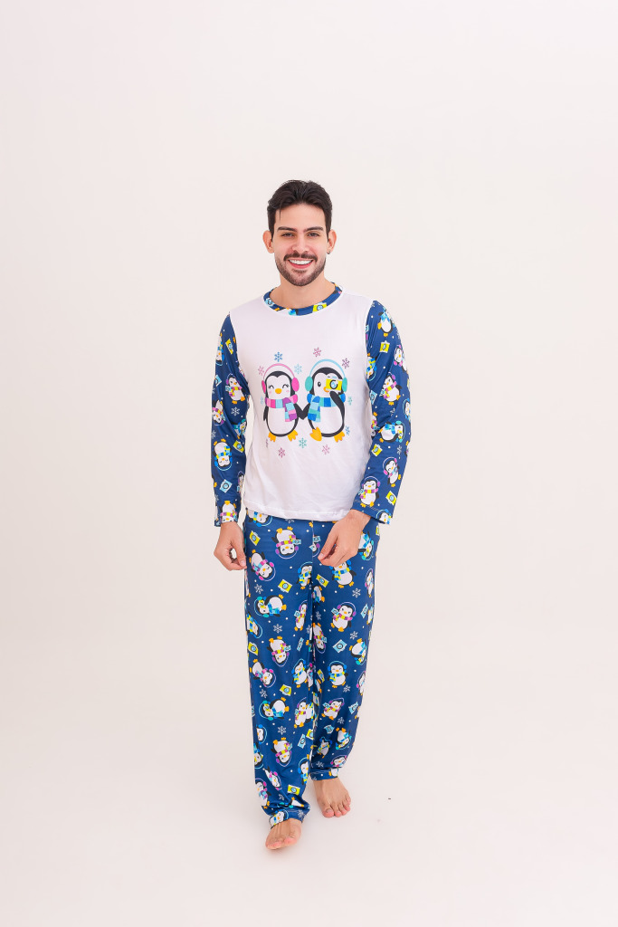 Pijama Adulto Masculino Longo Pinguim Fotolover – Azul Marinho