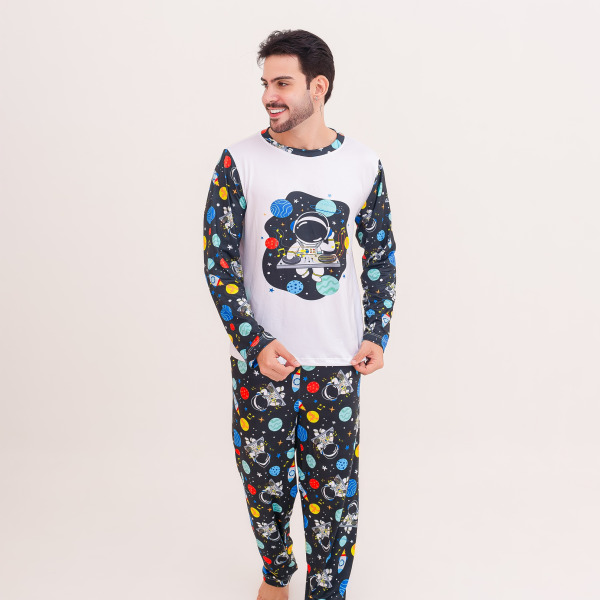 Pijama Adulto Masculino Longo Astronauta DJ Preto