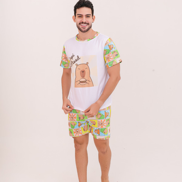 Pijama Adulto Masculino Curto Capi Mood Colorido