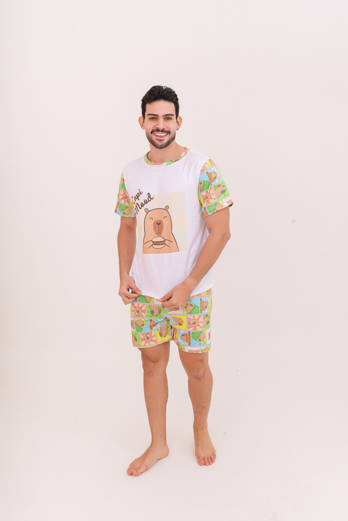 Pijama Adulto Masculino Curto Capi Mood Colorido