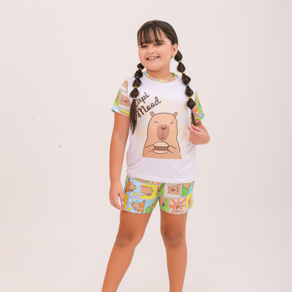 Pijama Infantil Menina Curto Capi Mood Colorido