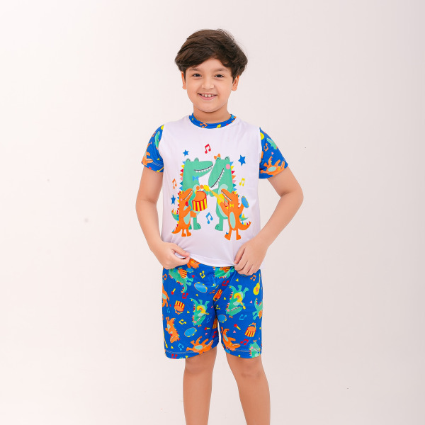 Pijama Infantil Menino Curto Jaca Music Azul Royal