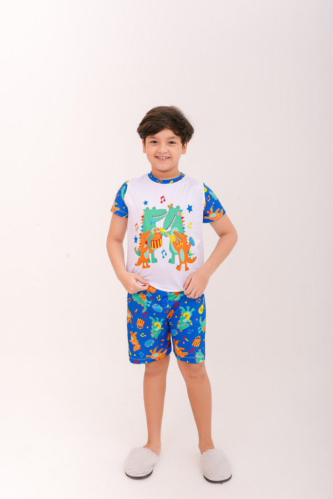 Pijama Infantil Menino Curto Jaca Music Azul Royal