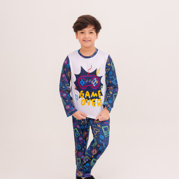 Pijama Infantil Menino Longo Video Game Azul Marinho