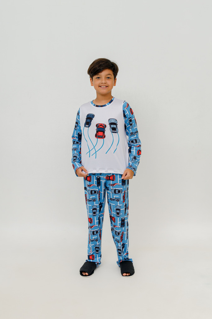 Pijama Infantil Menino Longo Hot Cars Azul Bebê