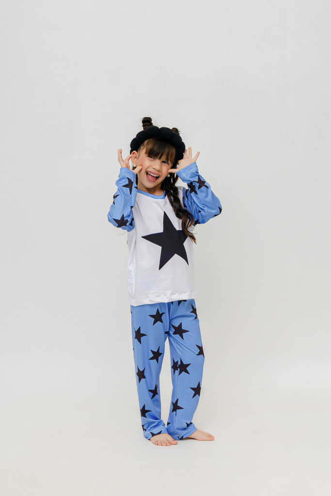 Pijama Infantil Menina Longo Estrelas – Azul Bebê