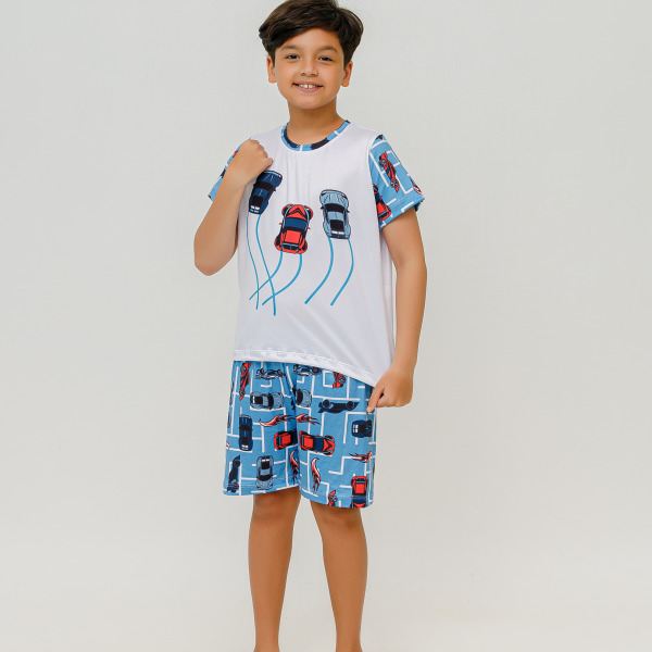 Pijama Infantil Menino Curto Hot Cars Azul Bebê