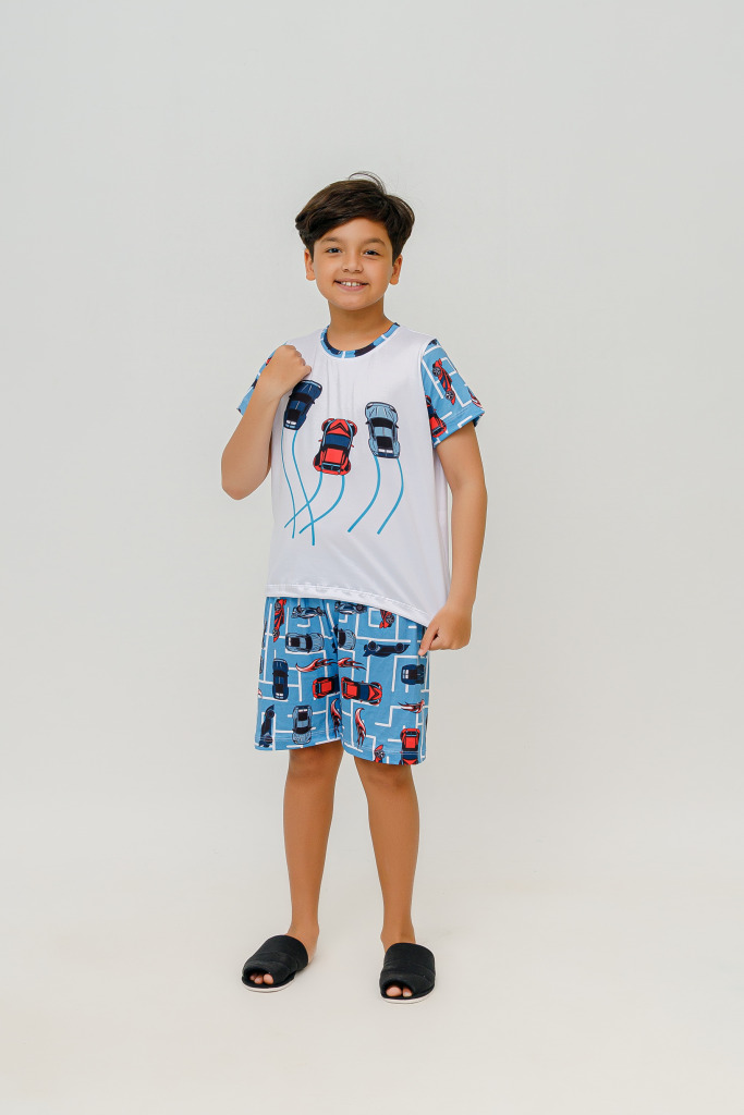 Pijama Infantil Menino Curto Hot Cars Azul Bebê