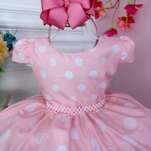 Vestido Infantil Rosa Bebê Florido Primavera Cinto Pérolas